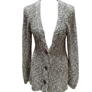 Angel of the North Mori Cardigan S Gray White Marled Knit Chunky Italy Boho